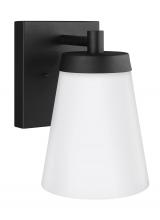 Seagull - Generation 8638601-12 - Renville transitional 1-light outdoor exterior large wall lantern sconce in black finish with satin