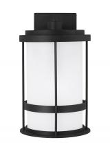 Seagull - Generation 8690901-12 - Wilburn modern 1-light outdoor exterior medium wall lantern sconce in black finish with satin etched