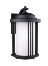 Seagull - Generation 8747901-12 - Crowell contemporary 1-light outdoor exterior medium wall lantern sconce in black finish with satin