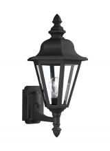 Seagull - Generation 8824-12 - Brentwood traditional 1-light outdoor exterior uplight wall lantern sconce in black finish with clea