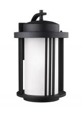 Seagull - Generation 8847901-12 - Crowell contemporary 1-light outdoor exterior large wall lantern sconce in black finish with satin e