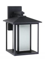 Seagull - Generation 89031-12 - Hunnington contemporary 1-light outdoor exterior medium wall lantern in black finish with etched see