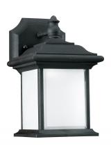 Seagull - Generation 89101-12 - Wynfield traditional 1-light outdoor exterior wall lantern sconce in black finish with frosted glass