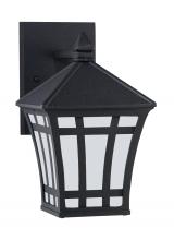 Seagull - Generation 89131-12 - Herrington transitional 1-light outdoor exterior small wall lantern sconce in black finish with etch