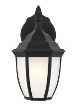 Seagull - Generation 89936-12 - Bakersville traditional 1-light outdoor exterior round small wall lantern sconce in black finish wit