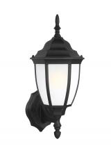 Seagull - Generation 89940-12 - Bakersville traditional 1-light outdoor exterior round wall lantern sconce in black finish with sati