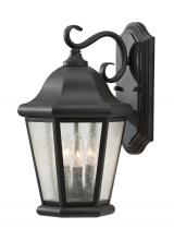 Seagull - Generation OL5902BK - Martinsville traditional 3-light outdoor exterior large wall lantern sconce in black finish with cle