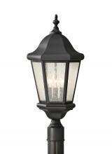 Seagull - Generation OL5907BK - Martinsville traditional 3-light outdoor exterior post lantern in black finish with clear seeded gla