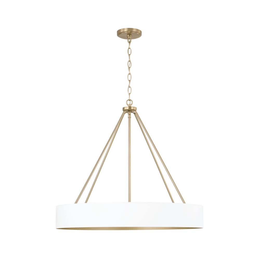 4-Light Modern Circular Metal Chandelier in Matte White with Painted Matte Brass Interior