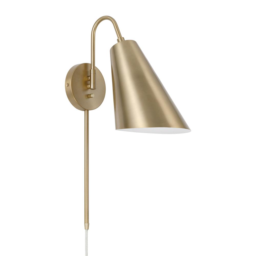 1-Light Modern Swing Arm Sconce in Matte Brass with Painted White Interior