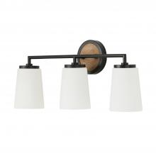 Capital Fixture Comp 150831WK-546 - 3-Light Vanity in Matte Black and Mango Wood with Soft White Glass