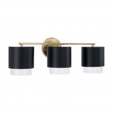 Capital Fixture Comp 153031RK-549 - 3-Light Cylindrical Metal Vanity in Matte Black with Matte Brass Interior and Seeded Glass