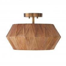 Capital Fixture Comp 251011LW - 1-Light Convertible Semi-Flush Pendant in Hand-distressed Patinaed Brass and Handcrafted Mango Wood