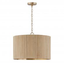 Capital Fixture Comp 350741WS - 3-Light Pendant in Matte Brass and Handcrafted Mango Wood in White Wash