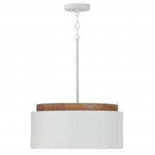 Capital Fixture Comp 350912LT - 1-Light Drum Pendant in White with Mango Wood and Matte White Metal Shade