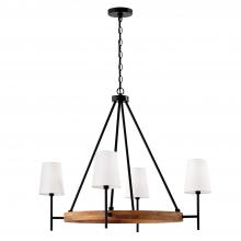 Capital Fixture Comp 450841WK-709 - 4-Light Chandelier in Matte Black and Mango Wood with Removable White Fabric Shades