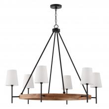 Capital Fixture Comp 450861WK-709 - 6-Light Chandelier in Matte Black and Mango Wood with Removable White Fabric Shades