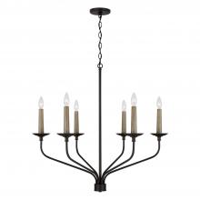 Capital Fixture Comp 451561MB - 6-Light Chandelier in Matte Black with Interchangeable Faux Wood or Matte Black Candle Sleeves