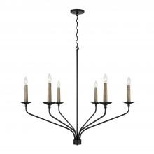 Capital Fixture Comp 451562MB - 6-Light Chandelier in Matte Black with Interchangeable Faux Wood or Matte Black Candle Sleeves