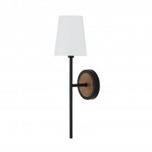 Capital Fixture Comp 650811WK-709 - 1-Light Sconce in Matte Black and Mango Wood with Removable White Fabric Shade