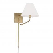 Capital Fixture Comp 656611AD-714 - 1-Lt Swivel Armed Sconce in Aged Brass & Tapered White Fabric Shade w/ Optional Plug-in & Cord Cover