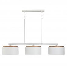 Capital Fixture Comp 850931LT - 3-Light Linear Chandelier in White with Mango Wood and Matte White Metal Shades