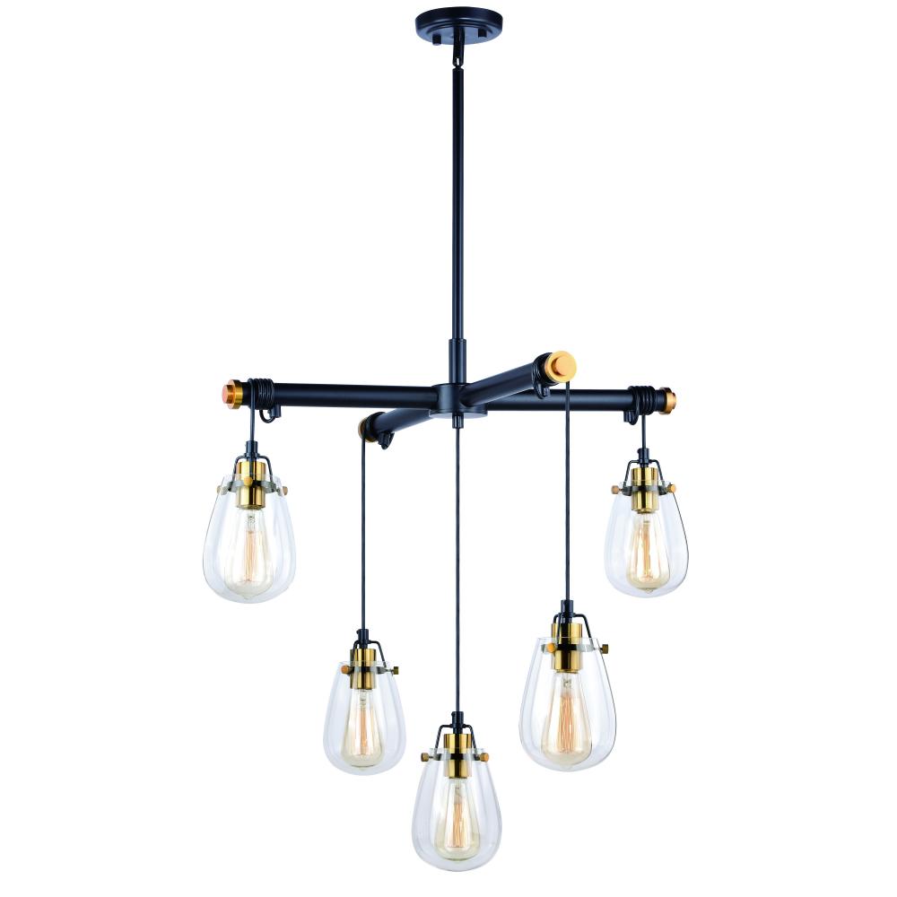 Kassidy 5L Adjustable Chandelier Black and Natural Brass