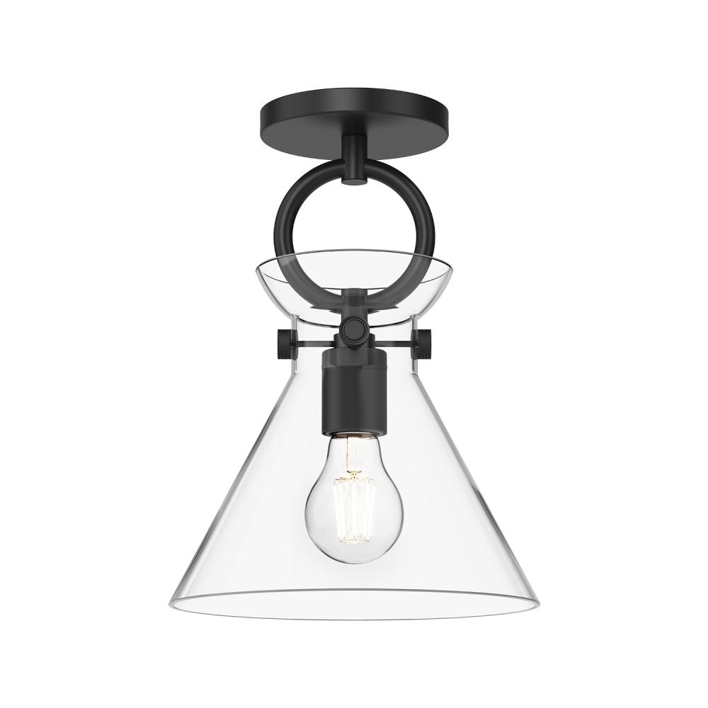 Emerson 9-in Matte Black/Clear Glass 1 Light Semi Flush Mount