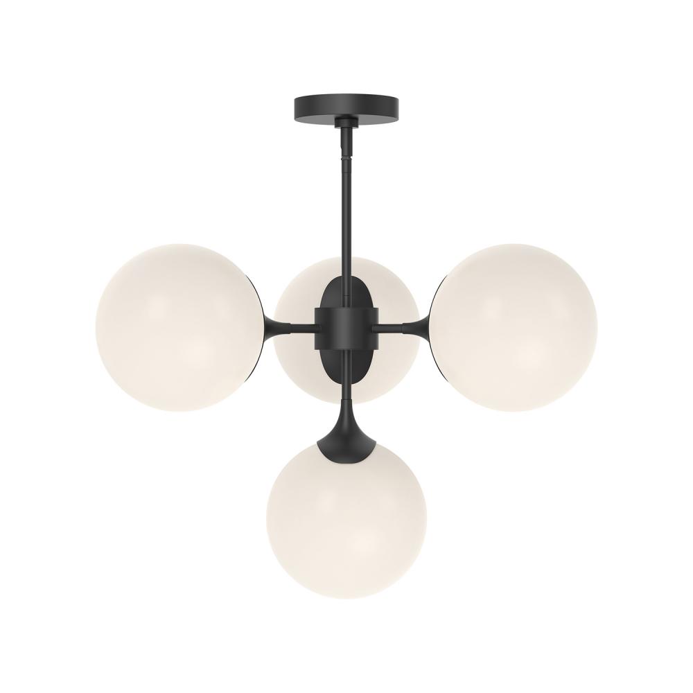 Nouveau 26-in Matte Black/Opal Matte Glass 4 Lights Chandeliers