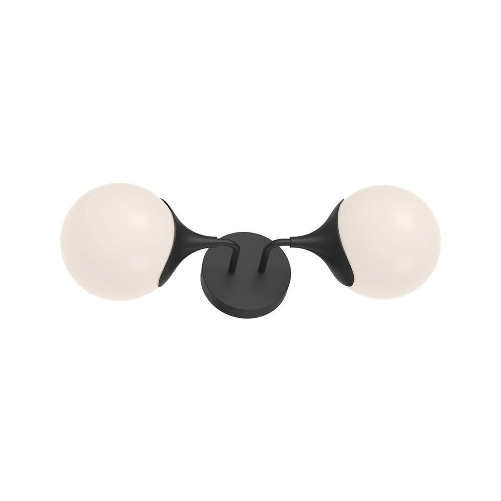 Nouveau 19-in Matte Black/Opal Matte Glass 2 Lights Wall/Vanity