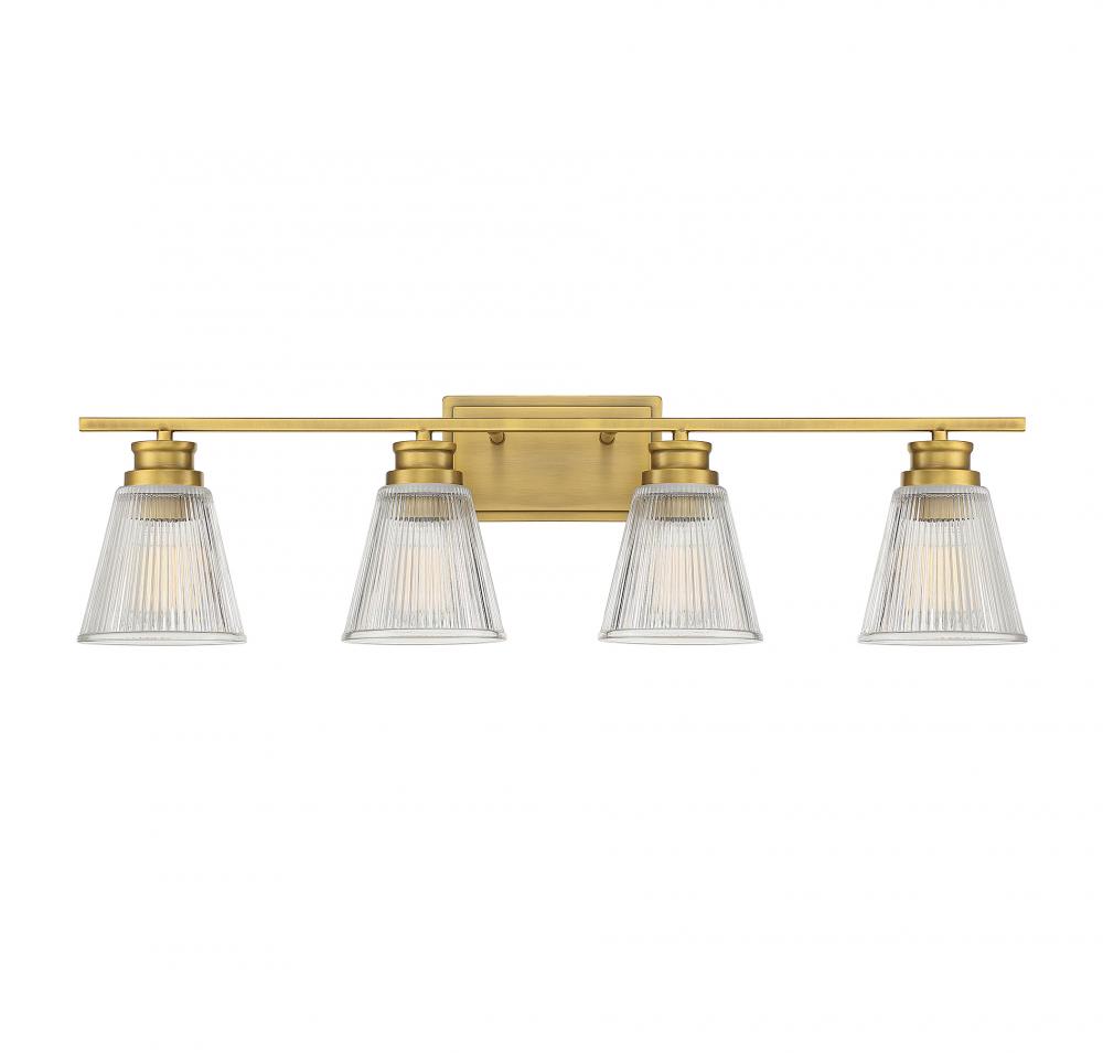 4-Light Bathroom Vanity Light in Natural Brass