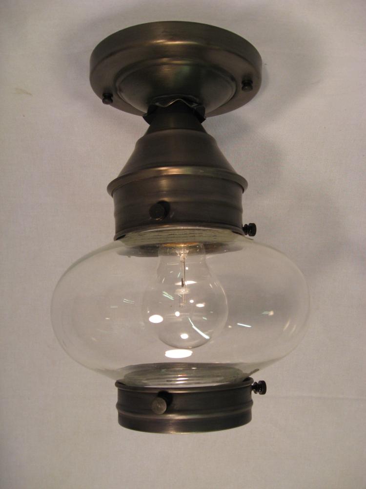 Onion Flush No Cage Antique Brass Medium Base Socket Clear Glass