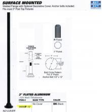 Wave Lighting 3590F-BK - 10' Fluted Surface Mount Pole Aluminum - PU Only
