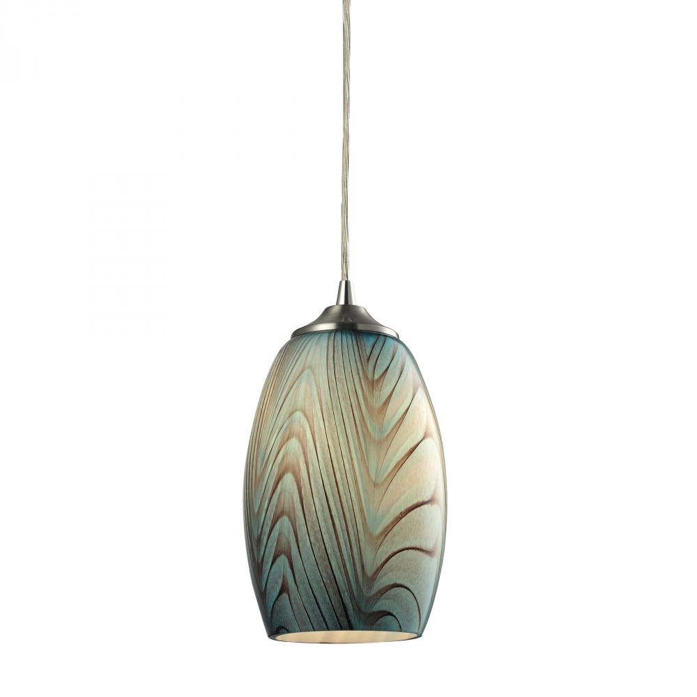 Tidewaters 1-Light Mini Pendant in Satin Nickel with Seafoam Glass