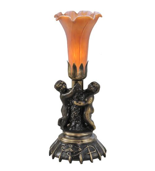 13" High Amber Tiffany Pond Lily Twin Cherub Accent Lamp