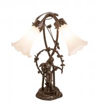 Meyda White 109504 - 17" High White Tiffany Pond Lily 2 Light Trellis Girl Accent Lamp