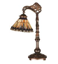 Meyda White 32738 - 19"H Tiffany Jeweled Peacock Bridge Arm Desk Lamp